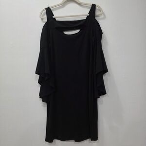 VENUS Black Mini Dress with Ruffle Sleeves